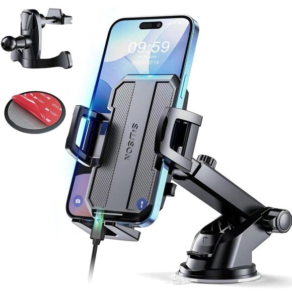 Upgraded 3-in-1 Car Phone Holder, Suction Mount for Dashboard, Vent & Windshield - Picture 1 of 7